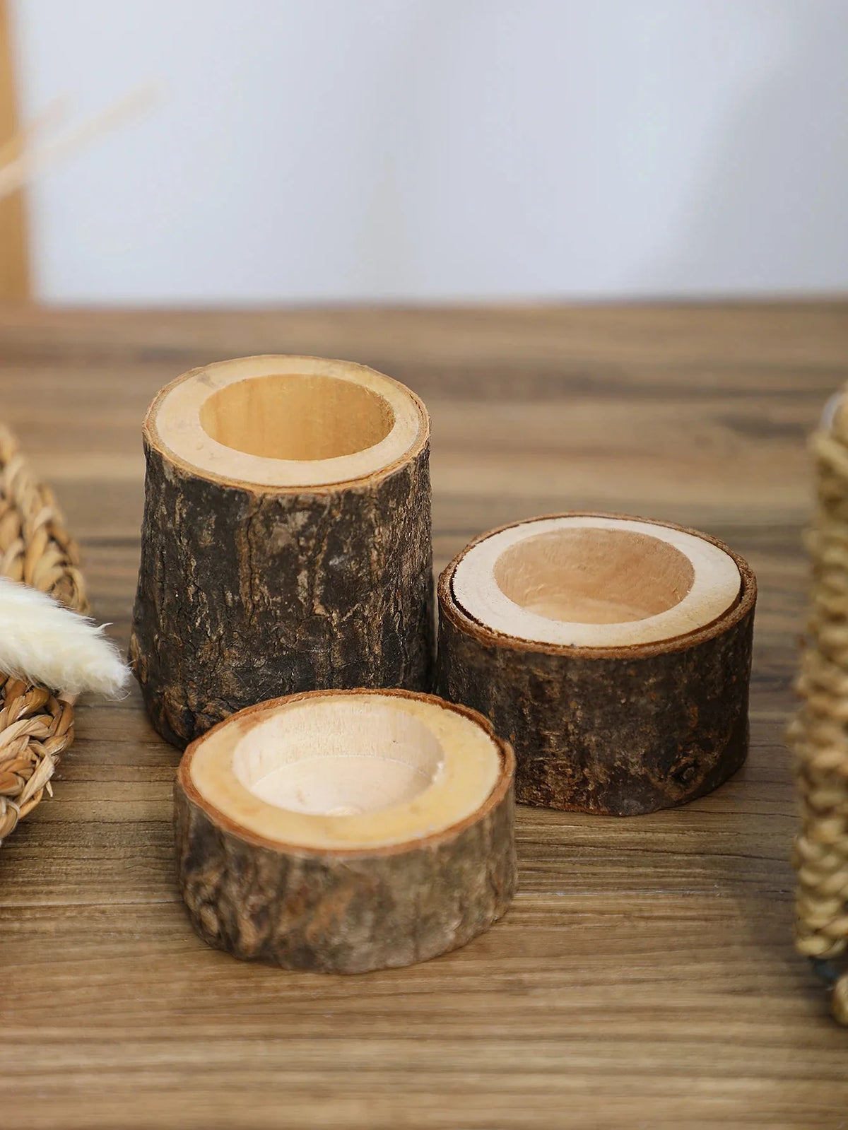 3er-Set Holz-Kerzenhalter im Vintage-Stil - Scheinraum.de