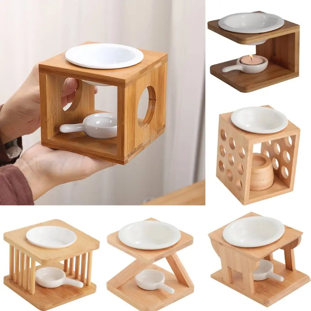 Duftöl-Brenner aus Holz mit Keramikschale - Scheinraum.de