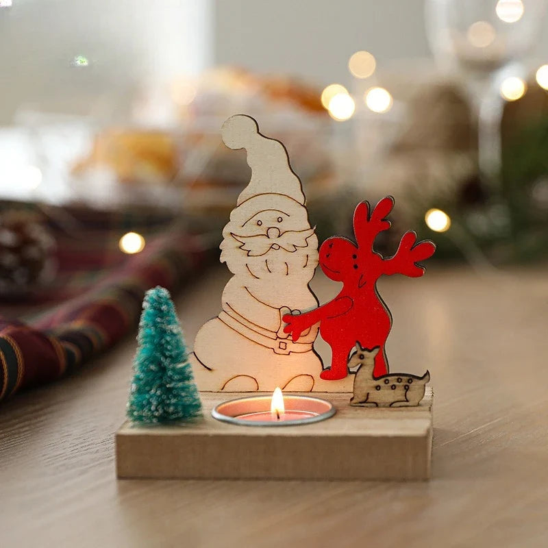 Holz-Kerzenhalter im Weihnachts-Hausdesign - Scheinraum.de