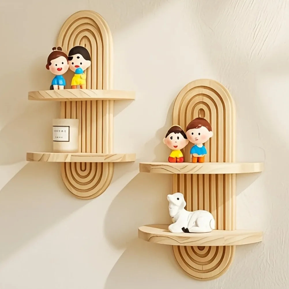 Boho Wandregal aus Holz mit Bogenrahmen, einstöckig - Scheinraum.de