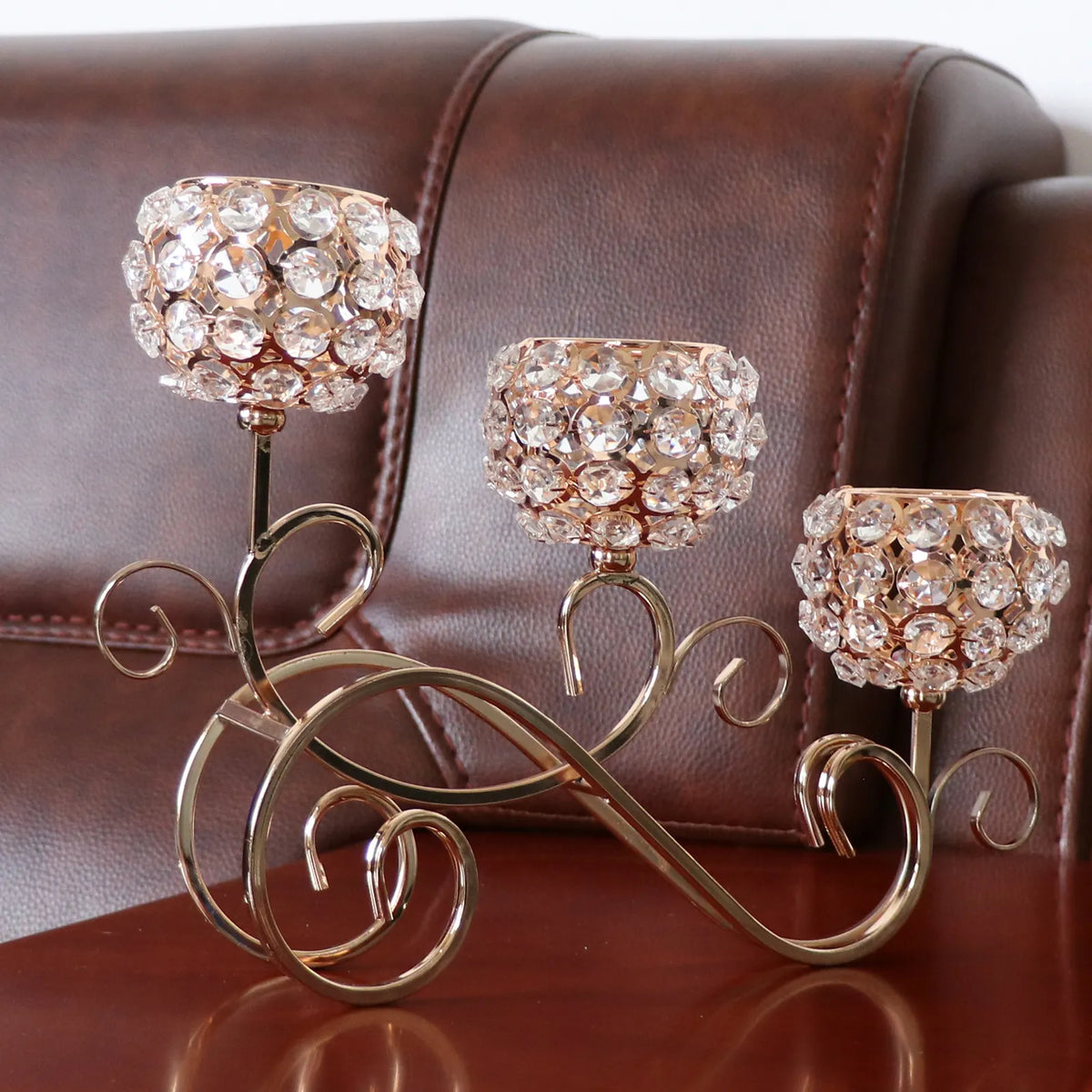 3-armiger Kristall-Kerzenleuchter aus Metall - Scheinraum.de