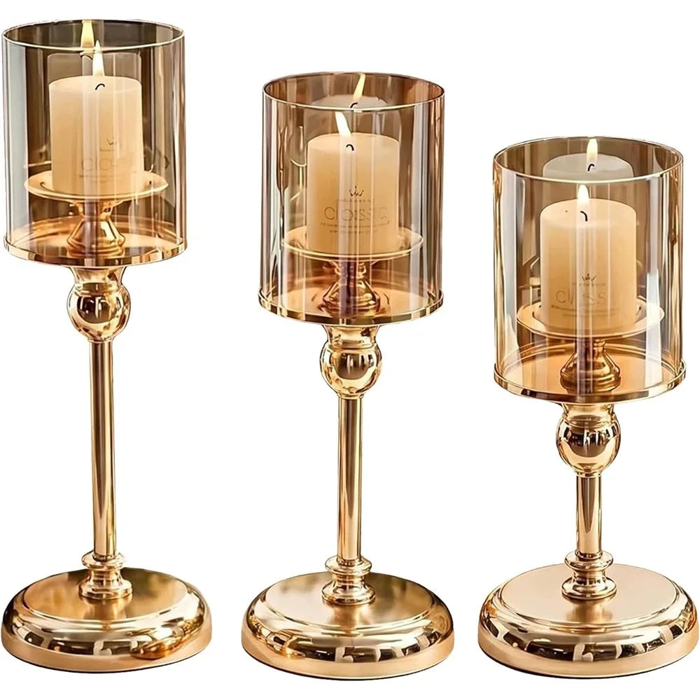 Elegante Glas-Kerzenhalter im 3er-Set, goldfarben - Scheinraum.de