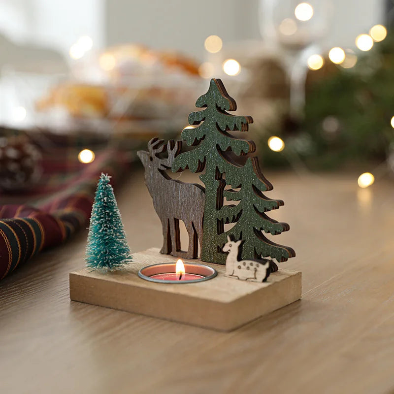Holz-Kerzenhalter im Weihnachts-Hausdesign - Scheinraum.de