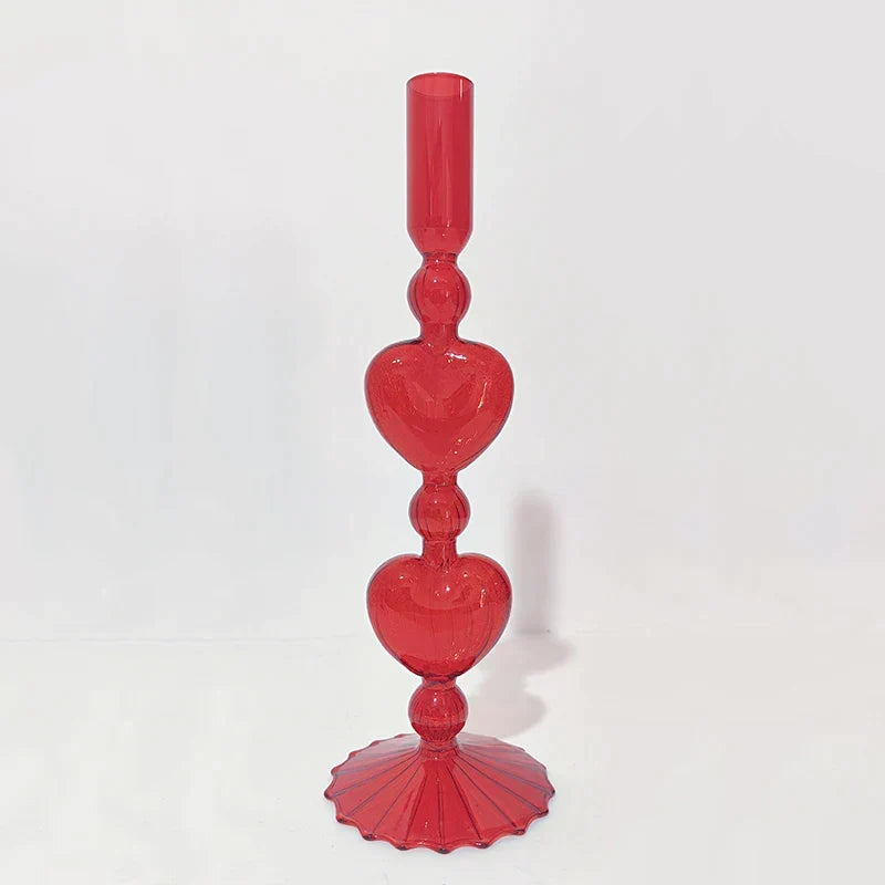 Roter Glas-Kerzenhalter in Herzform für Stabkerzen - Scheinraum.de