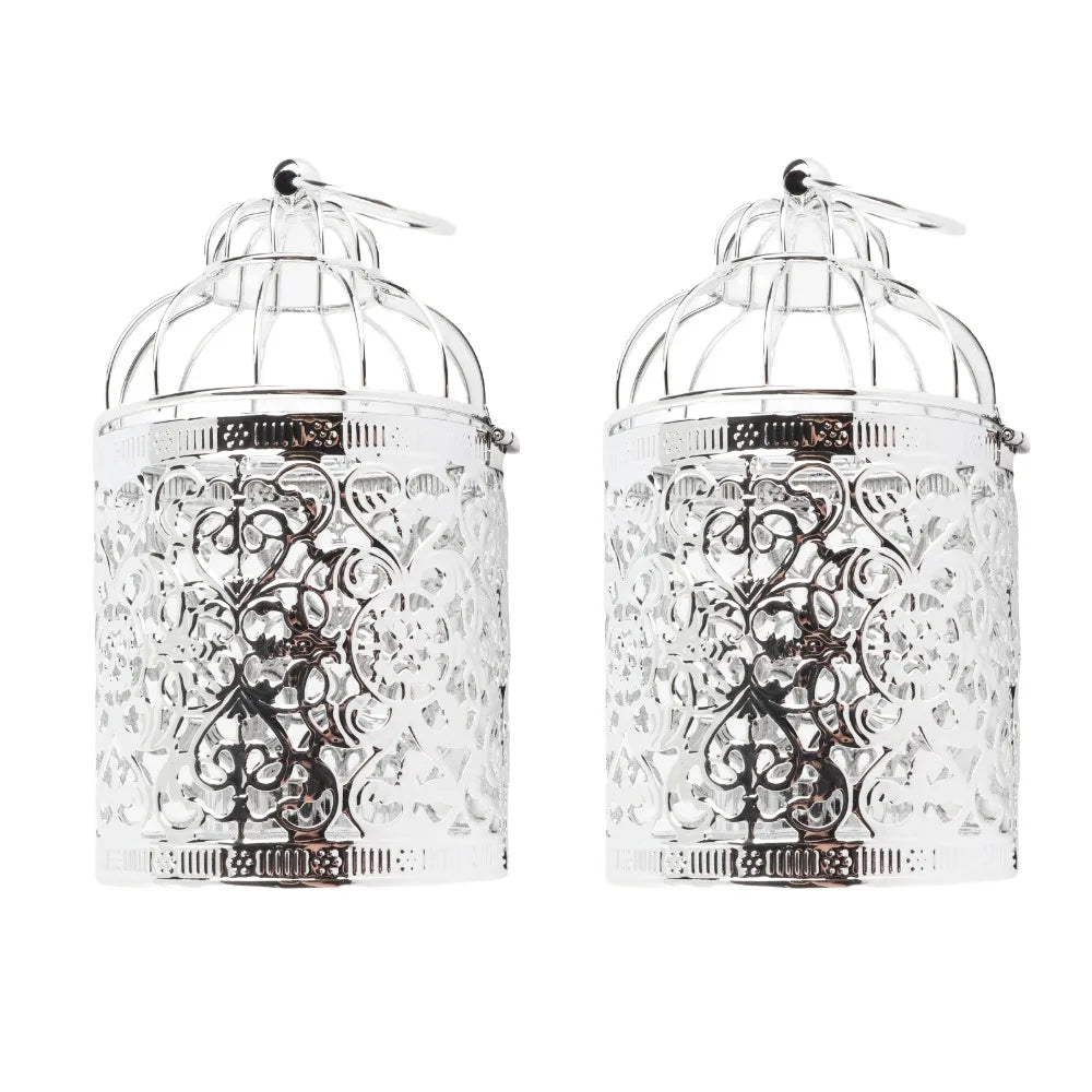 2er-Set silberne Metall-Kerzenhalter in Vogelkäfig-Optik - Scheinraum.de