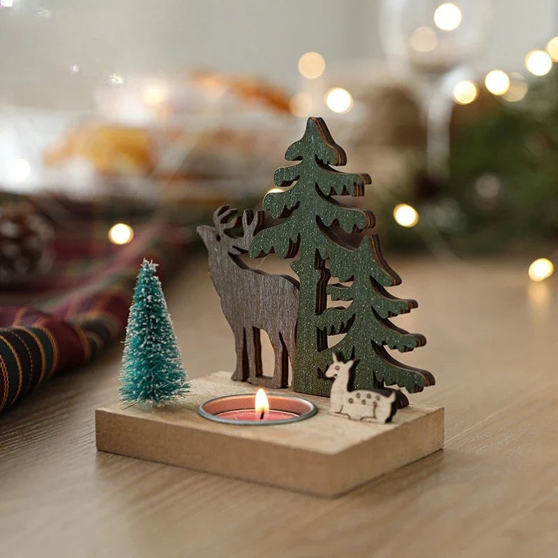 Holz-Kerzenhalter im Weihnachts-Hausdesign - Scheinraum.de