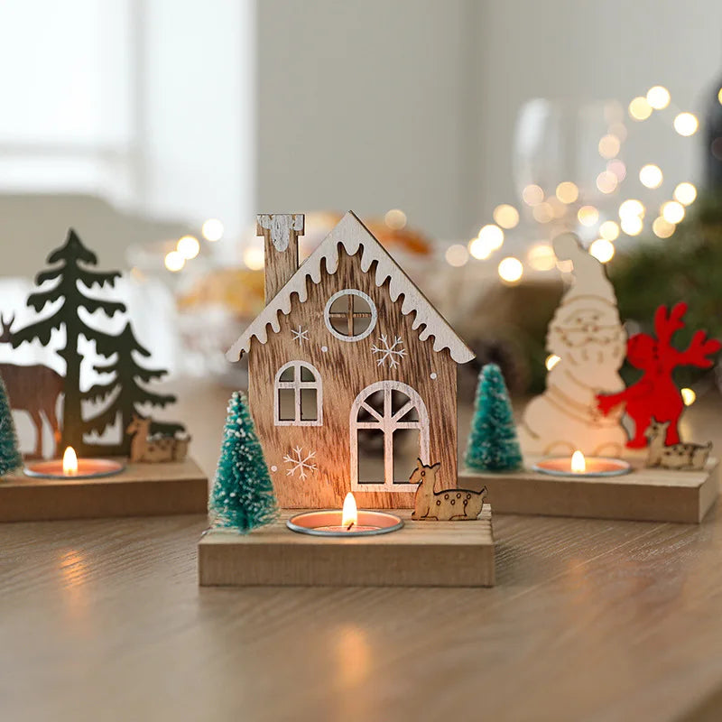 Holz-Kerzenhalter im Weihnachts-Hausdesign - Scheinraum.de
