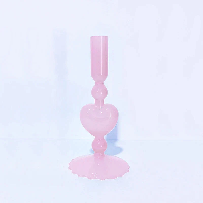 Roter Glas-Kerzenhalter in Herzform für Stabkerzen - Scheinraum.de