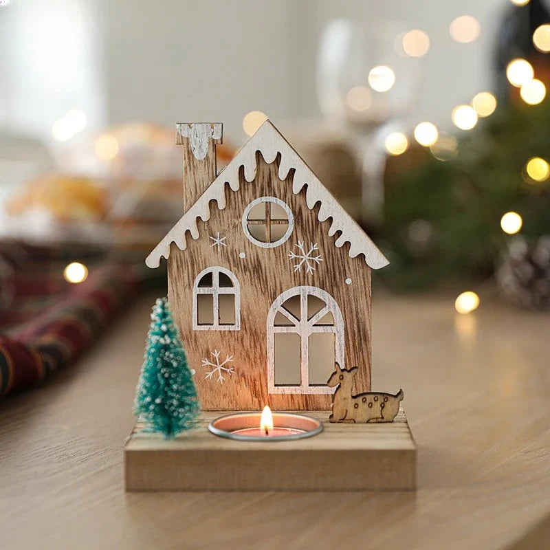 Holz-Kerzenhalter im Weihnachts-Hausdesign - Scheinraum.de