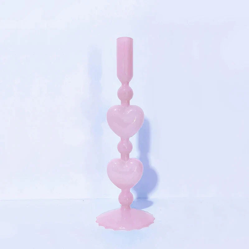 Roter Glas-Kerzenhalter in Herzform für Stabkerzen - Scheinraum.de