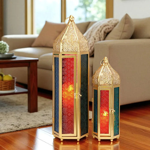 2er-Set goldene marokkanische Kerzenhalter aus Glas - Scheinraum.de