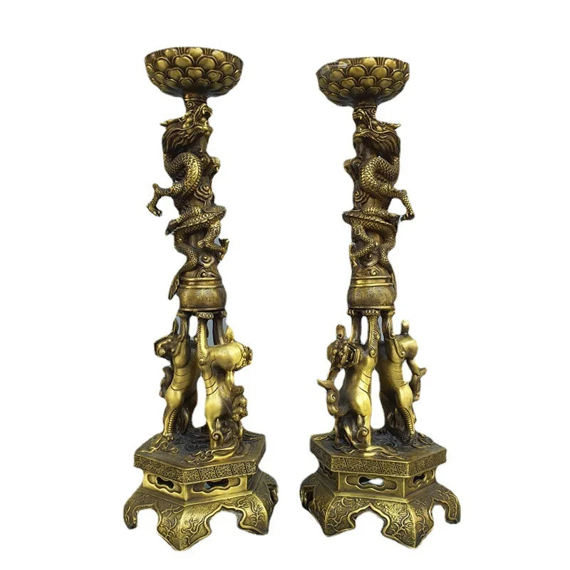 Messing-Kerzenhalter mit zwei Löwen - Scheinraum.de