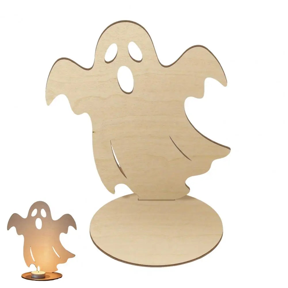 Halloween-Kerzenhalter aus Holz mit Geister-Schattenmotiv - Scheinraum.de