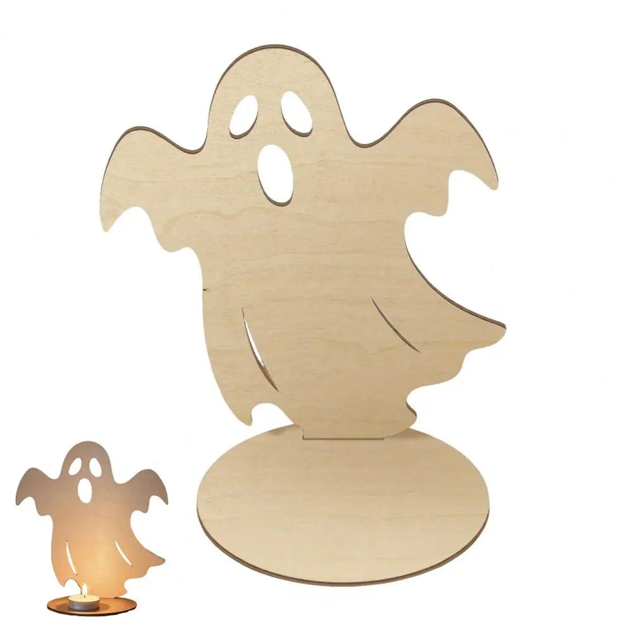 Halloween-Kerzenhalter aus Holz mit Geister-Schattenmotiv - Scheinraum.de