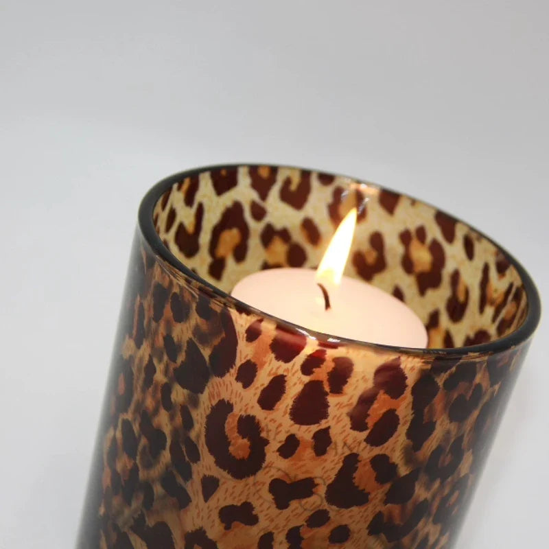 Glas-Teelichthalter mit Leopardenmuster - Scheinraum.de