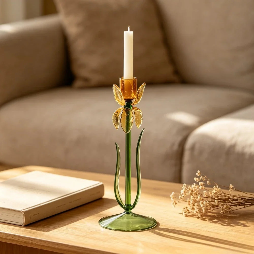 Blumenförmiger Glas-Kerzenhalter für Stabkerzen - Scheinraum.de