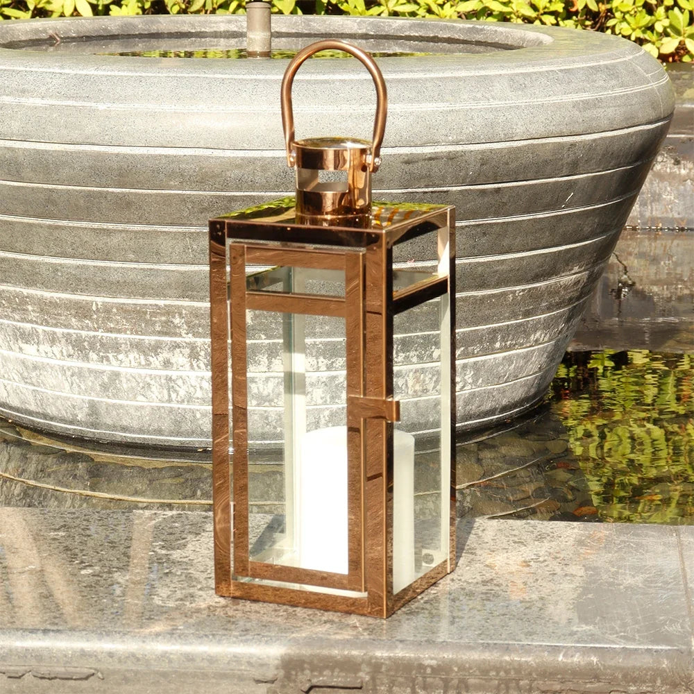 Edelstahl Windlicht mit Glas für Innen- und Außenbereiche - Scheinraum.de