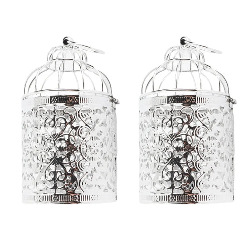 2er-Set silberne Metall-Kerzenhalter in Vogelkäfig-Optik - Scheinraum.de