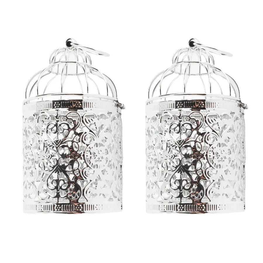 2er-Set silberne Metall-Kerzenhalter in Vogelkäfig-Optik - Scheinraum.de