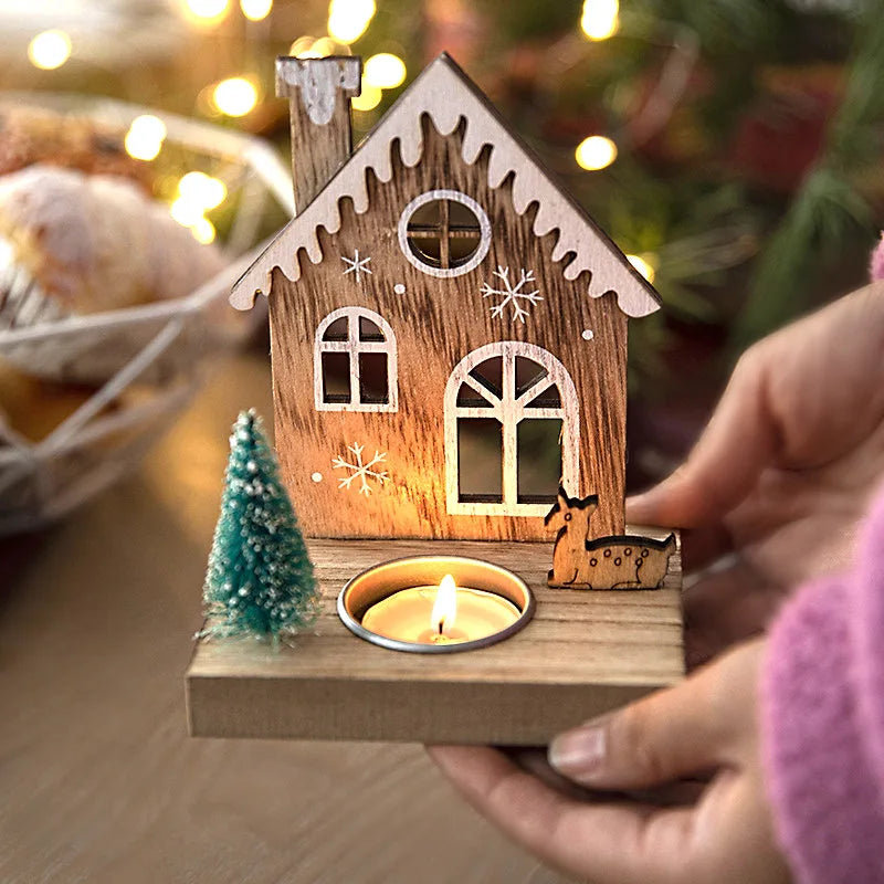 Holz-Kerzenhalter im Weihnachts-Hausdesign - Scheinraum.de