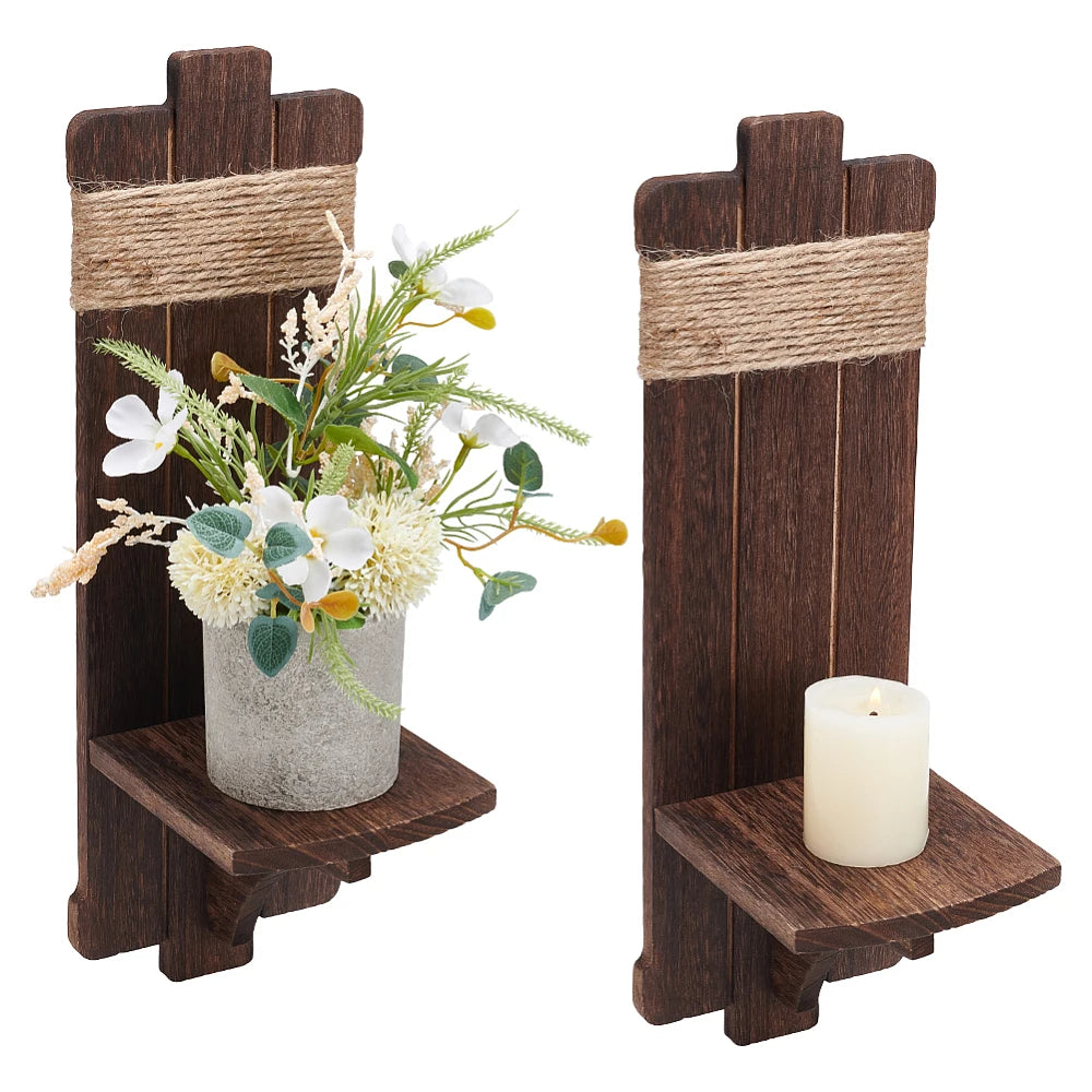 2er-Set Vintage-Wandkerzenhalter aus Holz im Farmhaus-Stil - Scheinraum.de