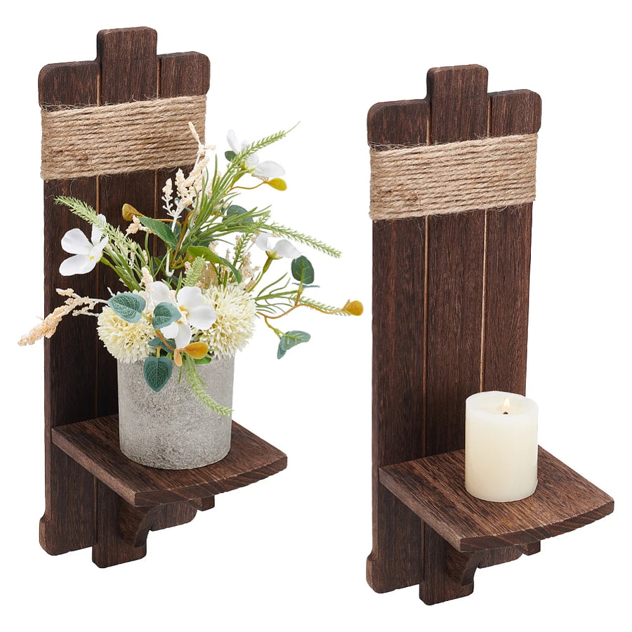 2er-Set Vintage-Wandkerzenhalter aus Holz im Farmhaus-Stil - Scheinraum.de