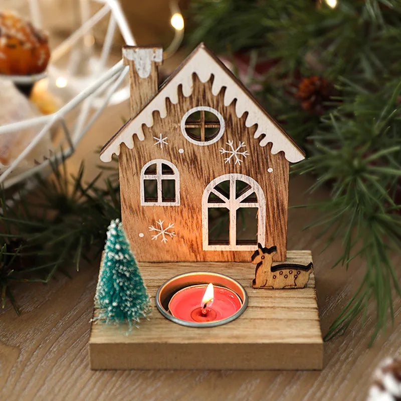 Holz-Kerzenhalter im Weihnachts-Hausdesign - Scheinraum.de