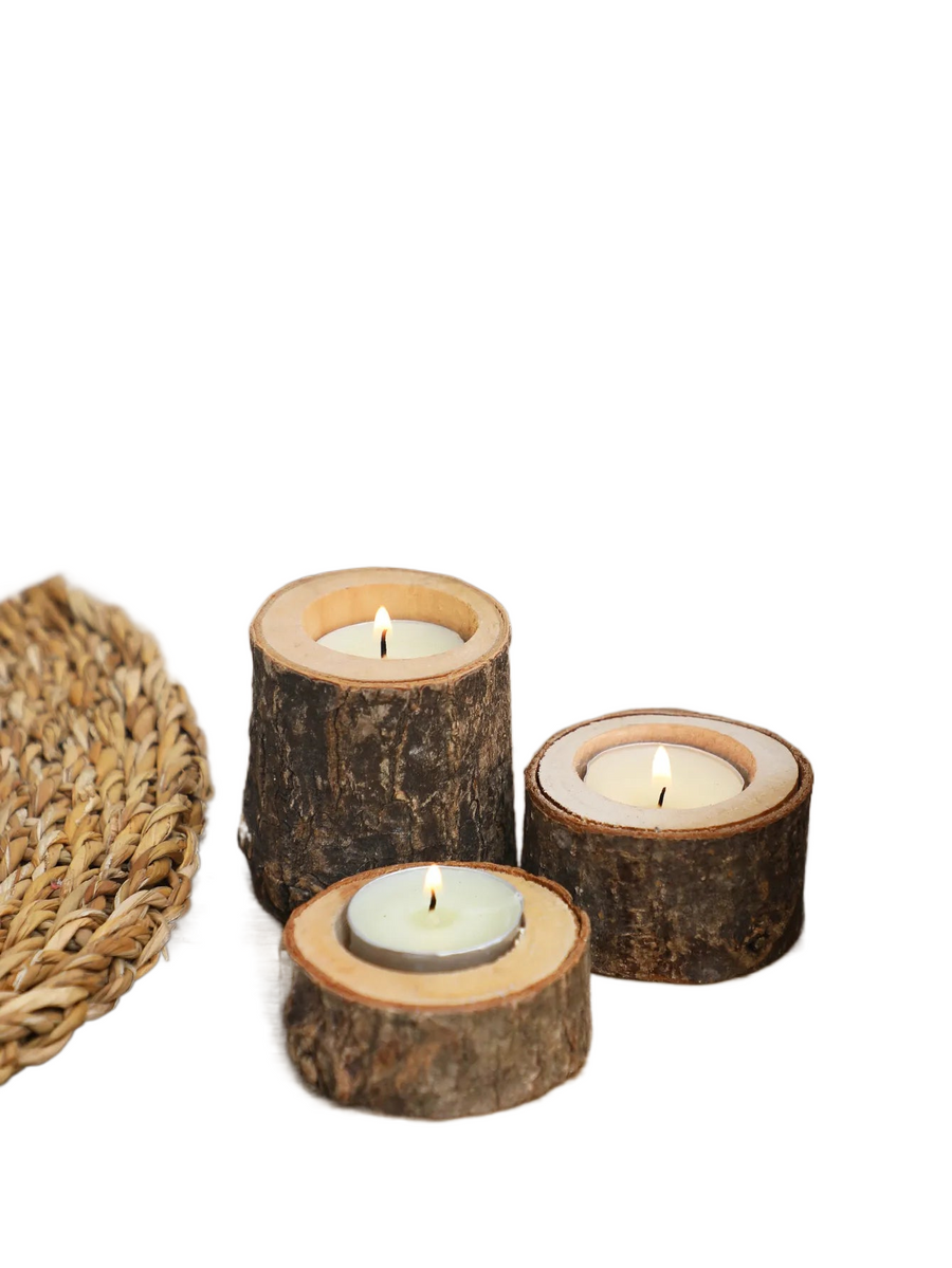 3er-Set Holz-Kerzenhalter im Vintage-Stil - Scheinraum.de